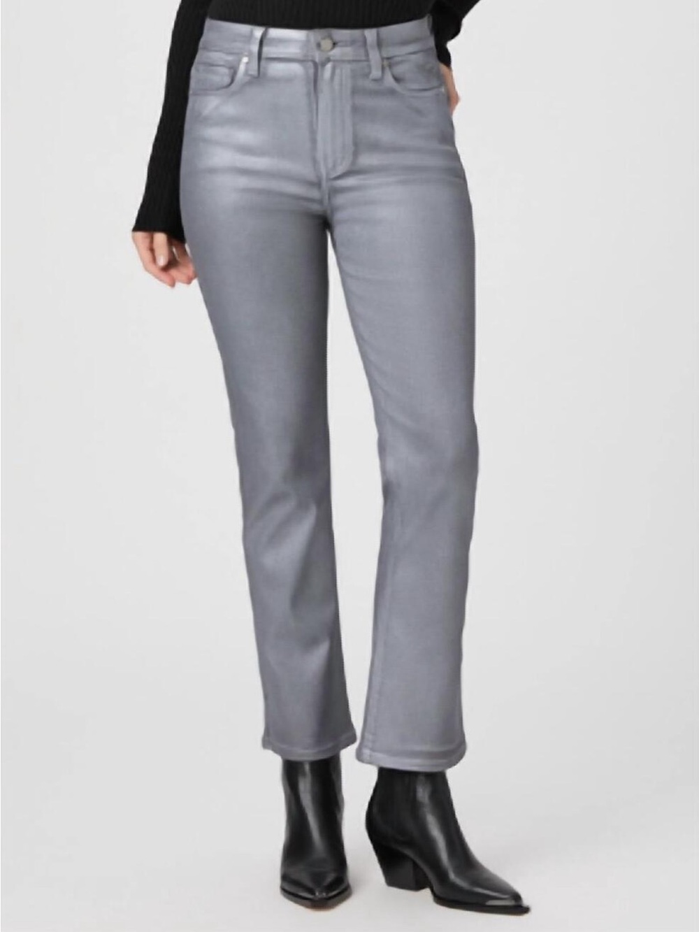 PAIGE Claudine Coated Silver High-Rise Crop Jeans Size 27